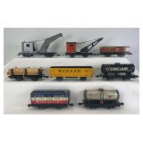 Group of nine Marx O Gauge 4-wheel freight trains with knuckle couplers
