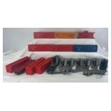 Marx O Gauge plastic shells; box cars, cabooses, cranes