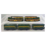 Postwar Marx O Gauge 4000 Seaboard powered and dummy electric diesel locomotive A units, Montclair, Bogota, observation passenger train