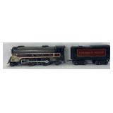 Marx O Gauge lithographed tinplate electric Canadian Pacific 2-4-2 steam locomotive and tender