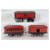 Prewar Ives O Gauge passenger cars; 50 red baggage express mail, 51 Chair Car and 70 US Mail
