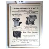 THOMAS CRAPPER METAL SIGN PLUMBING AVON MA NEW 16"