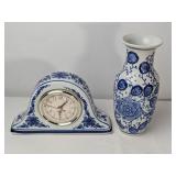 CERAMIC MANTLE CLOCK + VASE