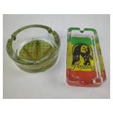 Two Glass Ashtrays with Leaf and Marley Designs