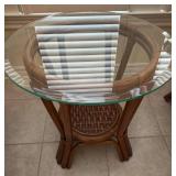 Glass-Top Rattan Side Table