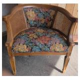 Wood Frame Cane Chair With Floral Upholstery