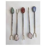 6 Sterling Cocktail Forks With Stones