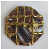 Gold-Tone Metal Brooch With Woven Accent