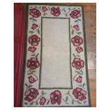 Hand-Hooked Floral Wool Rug With Green Trim