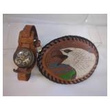 Leather Compass Bracelet and Eagle Belt Buckle