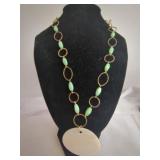 Gold-Tone Necklace with Green Beads and Pendant
