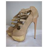 Beige Platform Heels with Gold Accents