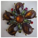 Floral Gold-Tone Brooch with Glass Stones