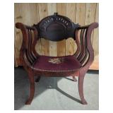 Carved Wood Armchair with Needlepoint Seat