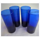 Four Blue Glass Tumblers