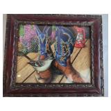 Framed Artwork of Boots and Bird