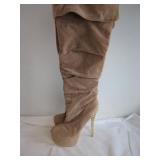 Beige Over-The-Knee Heeled Boots, 8 1/3