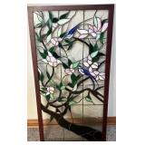 Stained Glass Panel With Floral and Bird Design