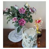 Porcelain Flowers, Squirrel Candle, Rose Display