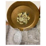 Hand-Painted Metal Tray and Glass Bowls