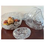 Cut Glass Bowls and Decorated Wooden Eggs Set