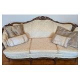 Carved Wood Sofa With Damask Upholstery