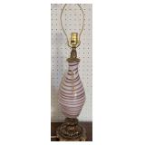 Striped Glass Lamp with Ornate Metal Base