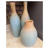 Blue-Toned Wood Vase Set
