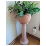 Terracotta Pedestal Planter with Faux Foliage