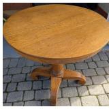 Round Oak Pedestal Table with Tripod Base