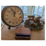 Decor Clock, Wildlife Sculpture, and Bookcase Box