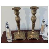 Brass Candlesticks and Shakers Set