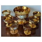 Gold Gilded Glass Goblet Set With Floral Details