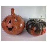 Ceramic Jack-O'-Lantern and Styrofoam Pumpkin