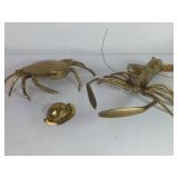 Brass Crab, Lobster, and Shell Figurines
