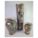 Glazed Ceramic Vases with Gold Details