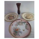 Decorative Plates and Etched Vase Set