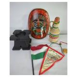 Decorative Items Including Mask, Flask, Flag