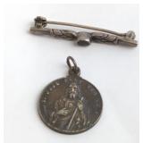 St. Jude Medal and Bar Pin Set in Silver