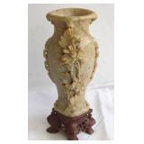 Soapstone Vase with Floral Design and Stand