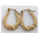 14K Gold Hoop Earrings with Textured Design