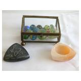Small Glass Box With Marbles and Stone Pieces