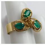 14K Gold Ring with Green Stones