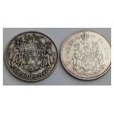 Canadian 1945 and 1966 50-Cent Coins