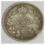 1918 Canadian Silver 5-Cent Coin