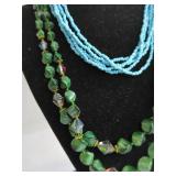Green and Blue Beaded Multi-Strand Necklaces