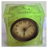 Uranium Glass Clock with Relief Motif