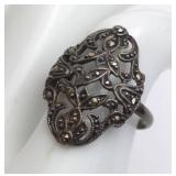 Sterling Silver Marcasite Ring, Size 5.5