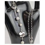 18K White Gold Necklace w Crystal Balls