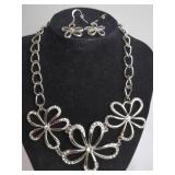 Silver-Tone Floral Necklace and Earrings Set